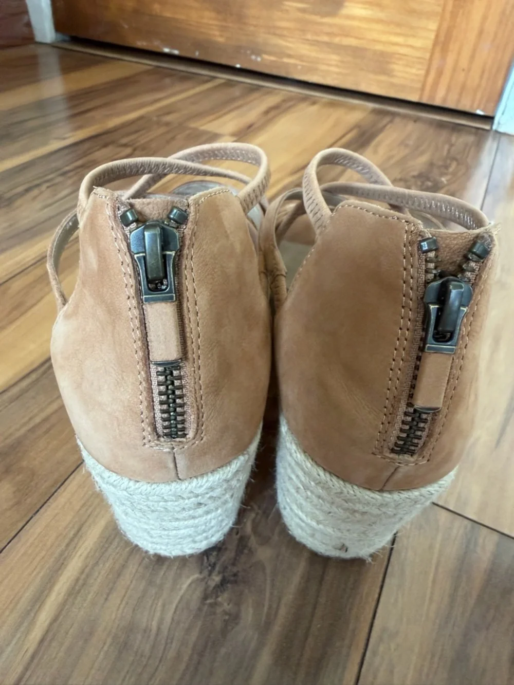 Eileen Fisher Tan Crisscross Espadrille Wedge Sandals
